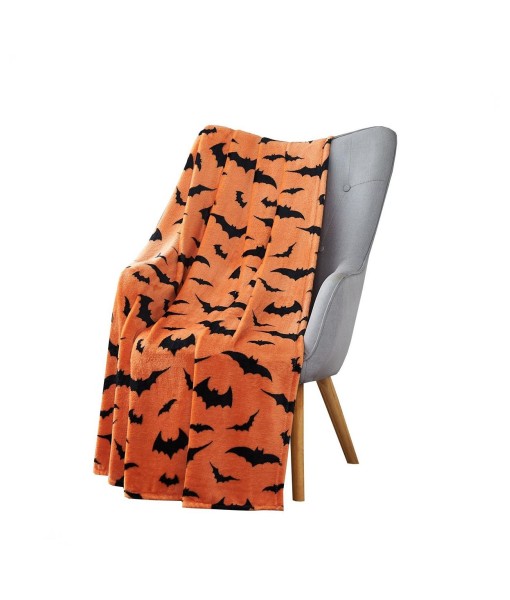 Halloween Spooky Bats Pumpkin Orange & Black Ultra Soft & Plush Oversized Accent Throw Blanket - 50 in. W x 70 in. L